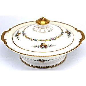 Spectacular 1921 Noritake Romola 10" Serving Dish & Lid Gold Trimmed Porcelain